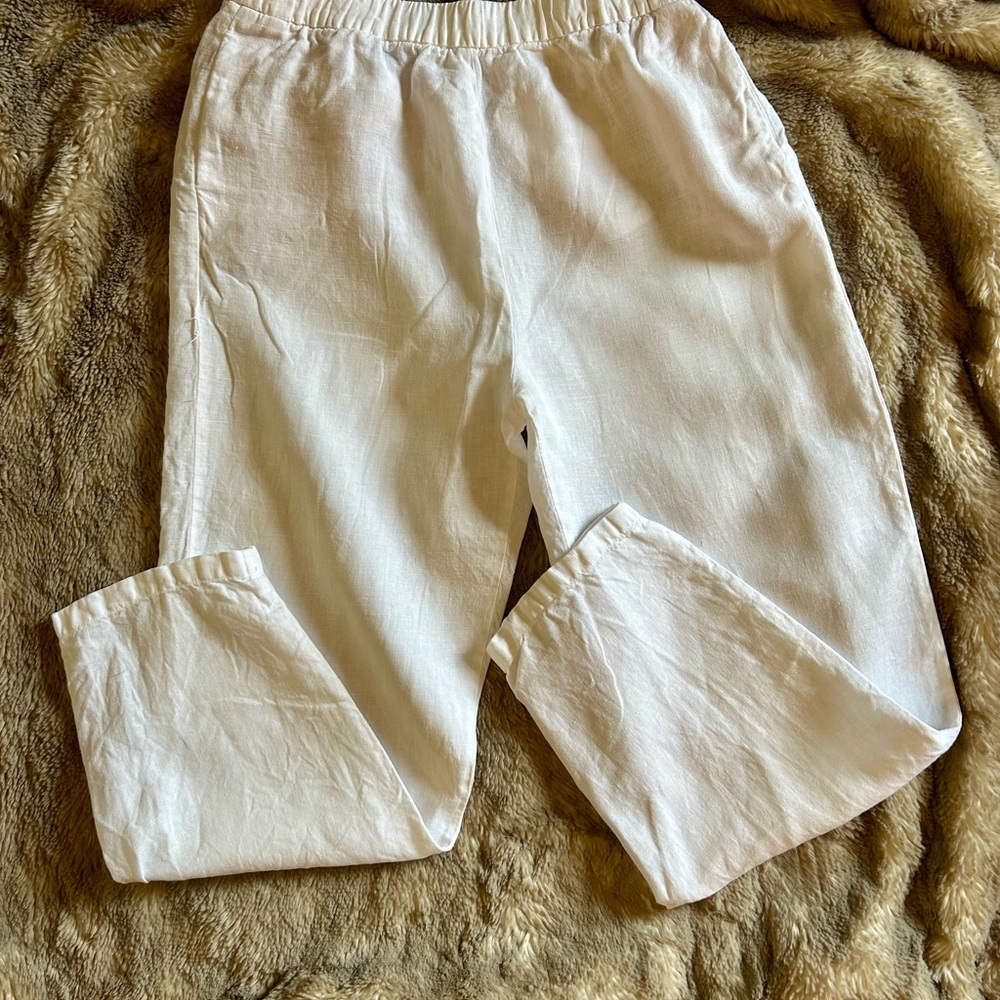ZARA Classic Bright White Linen Pants